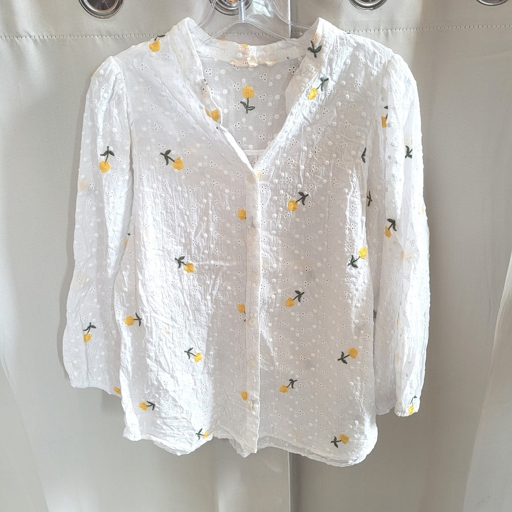 Solitaire Womens Top XL Floral Eyelet Embroidered Boho Peasant Cottage 21576